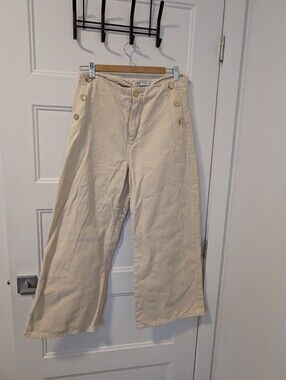 Zara/ Cream Wide-Leg Cropped Jeans Sz 8